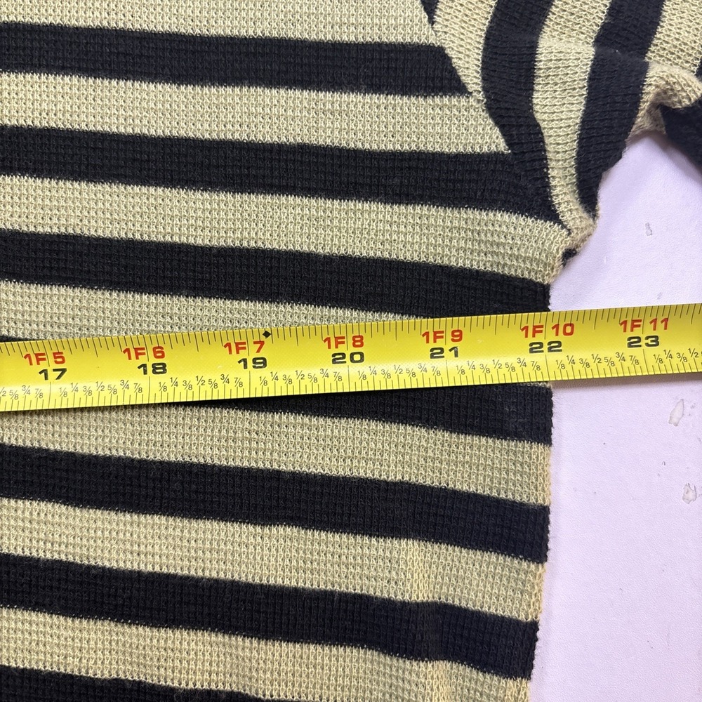 Vtg Polo Ralph Lauren Striped Waffle‎ Knit Shirt Medium Black Khaki Striped Y2K - Picture 7 of 9